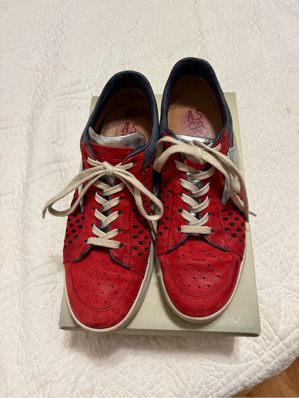 A.s. 98 Red Perforated Leather Lace-Up Sneaker - Women's size 40